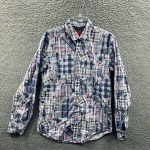 Hugo Boss Orange Label Mens Shirt Large Blue‎ Plaid Button Front Long Sleeve
